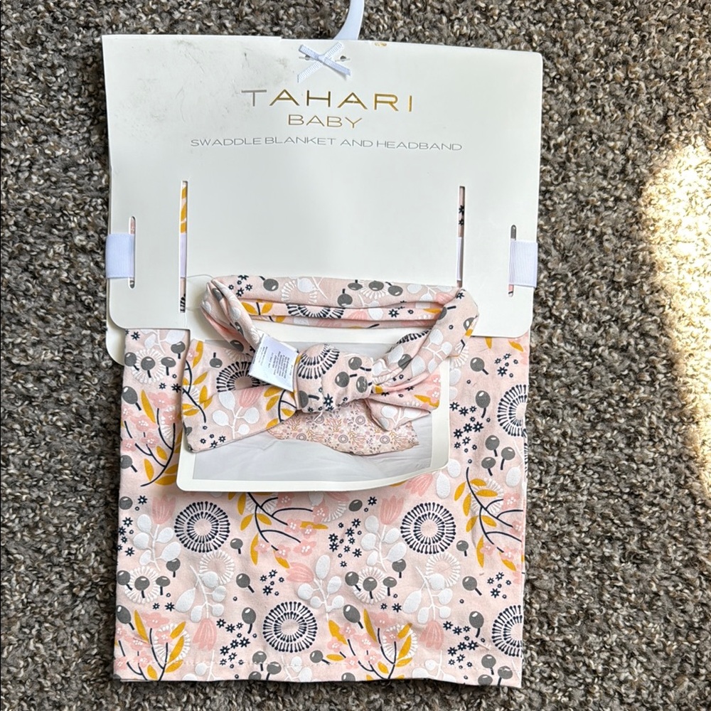 Tahari Baby Swaddle Blanket and Headband Set